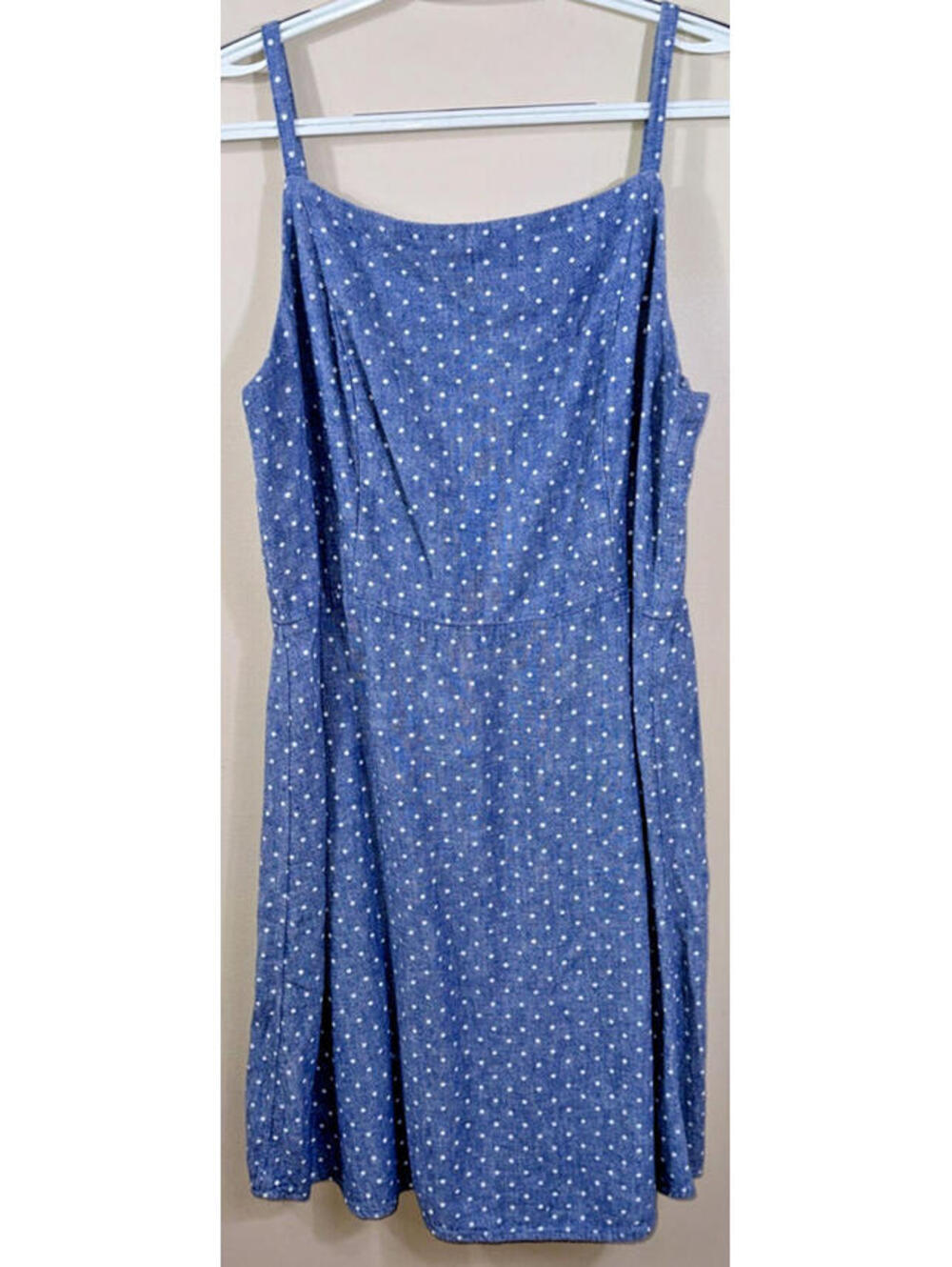 Old Navy Women’s Linen Blend Blue Chambray Blue w/ Polka Dots Tank Dress Sz Lg
